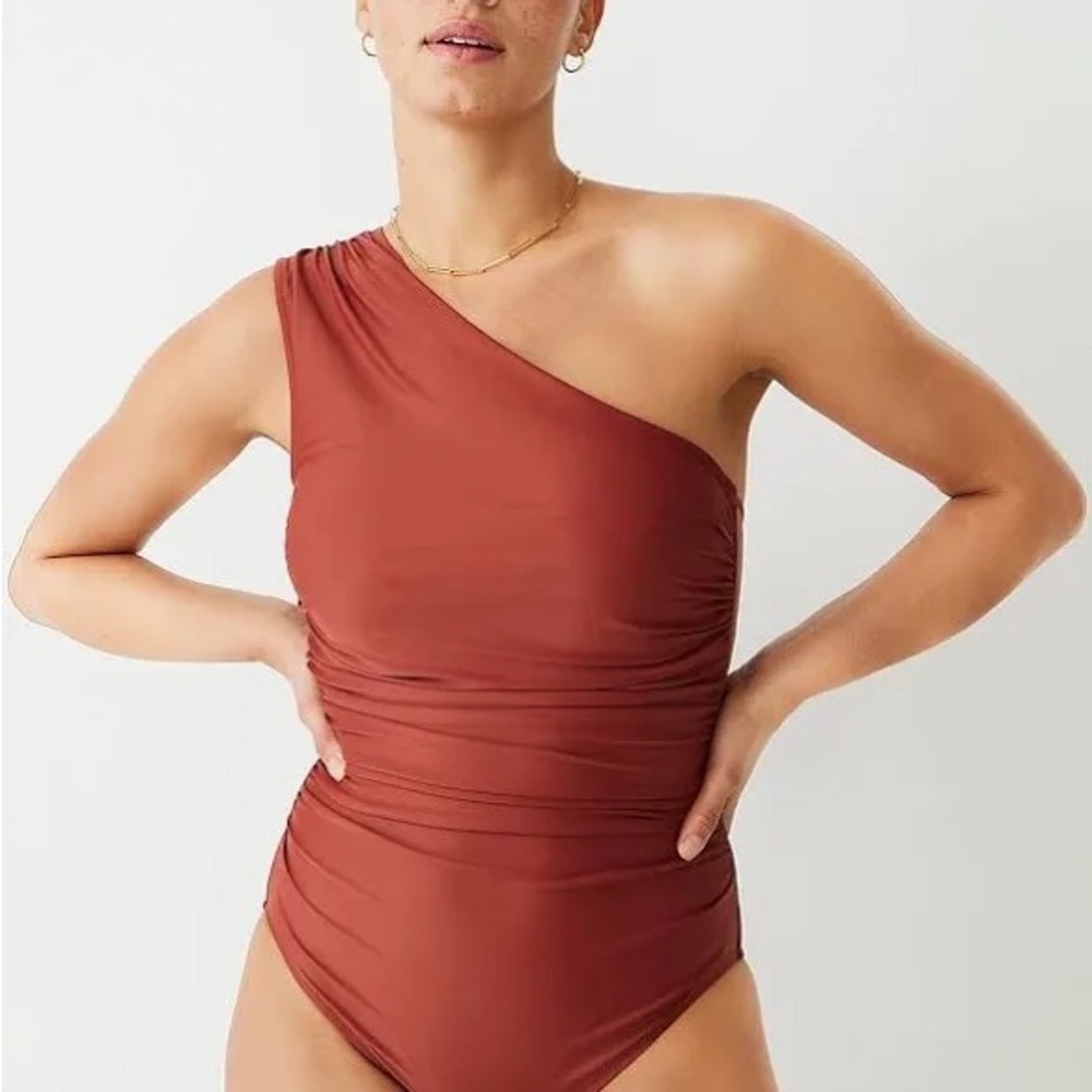 J. Crew Brown One-Shoulder One Piece Swimsuit